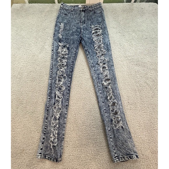 Highland Creek Denim - Universal Fashion Jeans Women's11 Blue High Waist Distressed Skinny Straight Leg